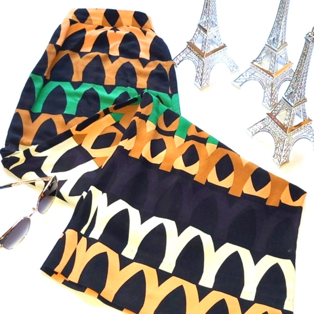 Zara Palazzo Pants Black Green Gold Size L #2-0214